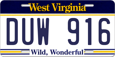 WV license plate DUW916