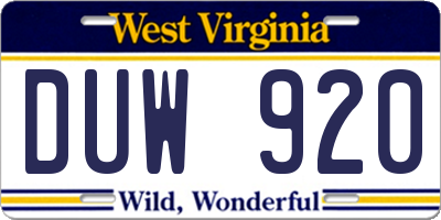 WV license plate DUW920