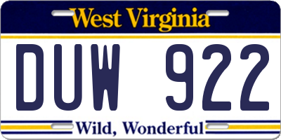 WV license plate DUW922