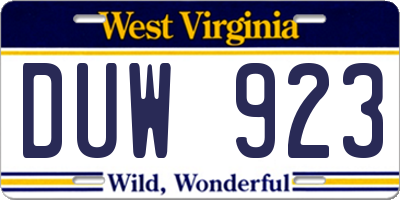 WV license plate DUW923