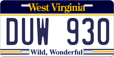 WV license plate DUW930