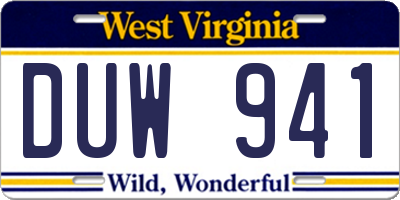 WV license plate DUW941