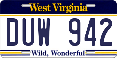 WV license plate DUW942