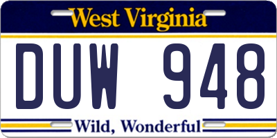 WV license plate DUW948