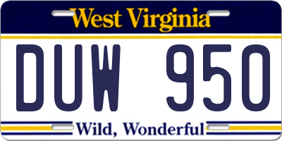WV license plate DUW950