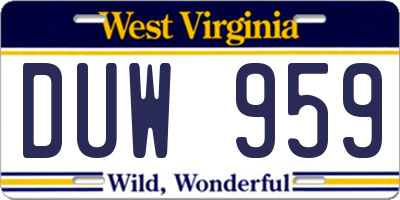 WV license plate DUW959