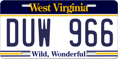 WV license plate DUW966