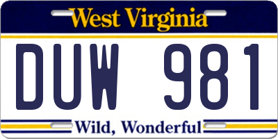 WV license plate DUW981