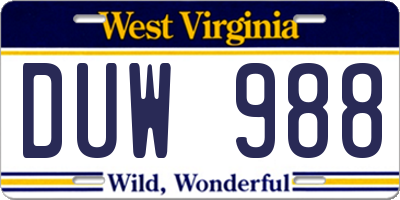 WV license plate DUW988