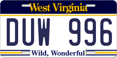 WV license plate DUW996