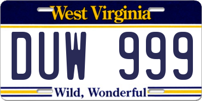 WV license plate DUW999