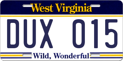 WV license plate DUX015