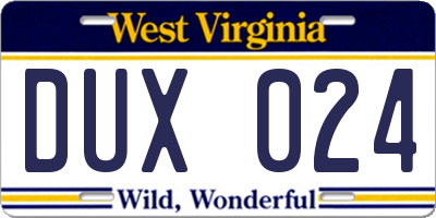 WV license plate DUX024