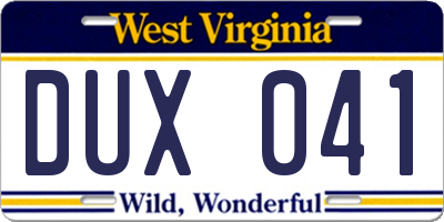 WV license plate DUX041