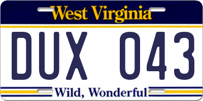 WV license plate DUX043
