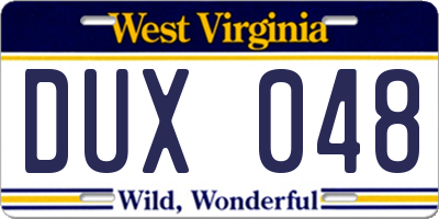 WV license plate DUX048