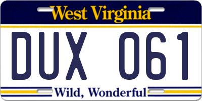 WV license plate DUX061