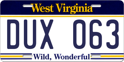 WV license plate DUX063