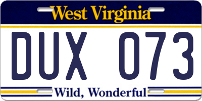 WV license plate DUX073