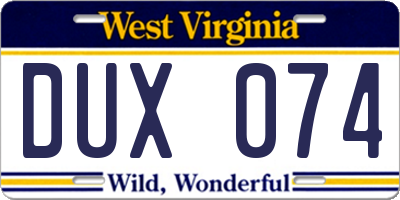 WV license plate DUX074