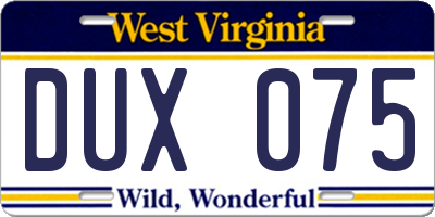 WV license plate DUX075