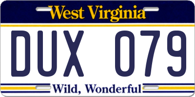 WV license plate DUX079