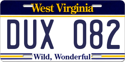 WV license plate DUX082