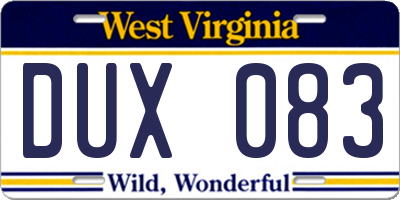 WV license plate DUX083
