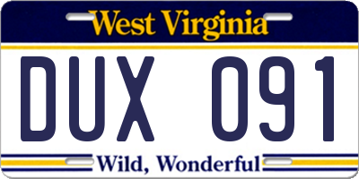 WV license plate DUX091