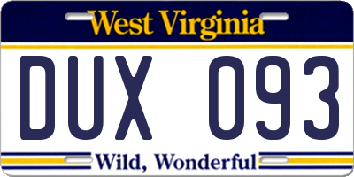 WV license plate DUX093