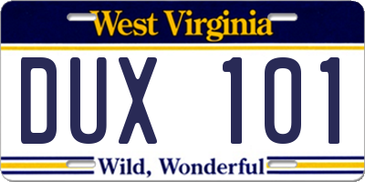 WV license plate DUX101