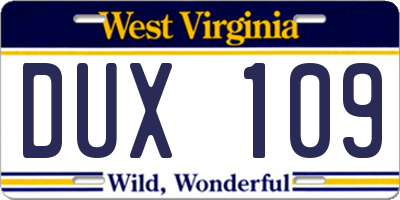 WV license plate DUX109