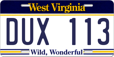 WV license plate DUX113