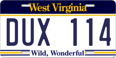 WV license plate DUX114