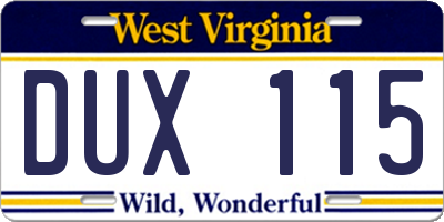 WV license plate DUX115