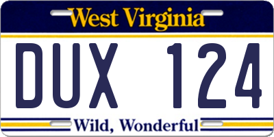 WV license plate DUX124
