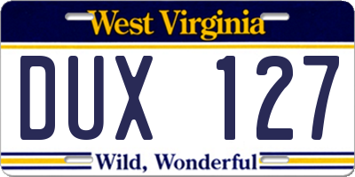 WV license plate DUX127