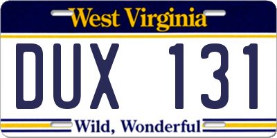 WV license plate DUX131