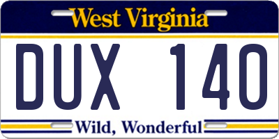 WV license plate DUX140