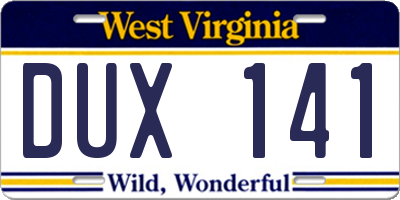 WV license plate DUX141