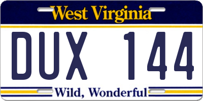 WV license plate DUX144