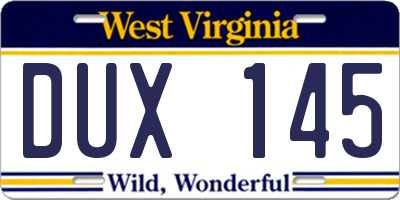 WV license plate DUX145