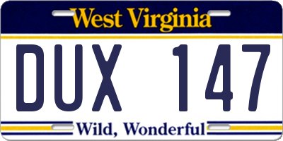 WV license plate DUX147