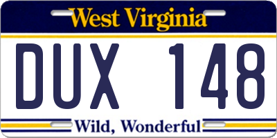 WV license plate DUX148