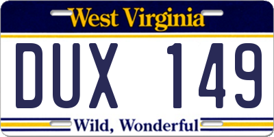 WV license plate DUX149