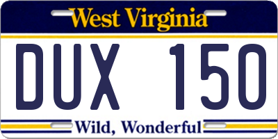 WV license plate DUX150
