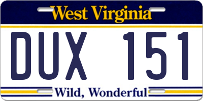 WV license plate DUX151