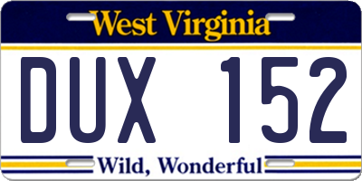 WV license plate DUX152