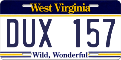 WV license plate DUX157