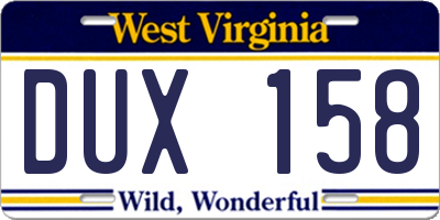 WV license plate DUX158